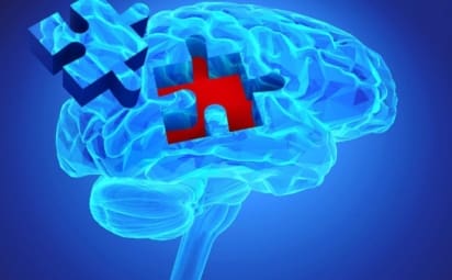 Illustration of human brain with puzzle piece missing, depicting memory loss as a symptom of dementia
